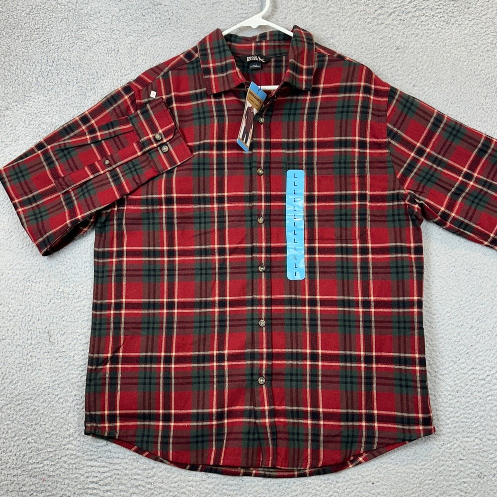 NEW Eddie Bauer Flannel Shirt Mens Large Red Green Herringbone Plaid Button Down
